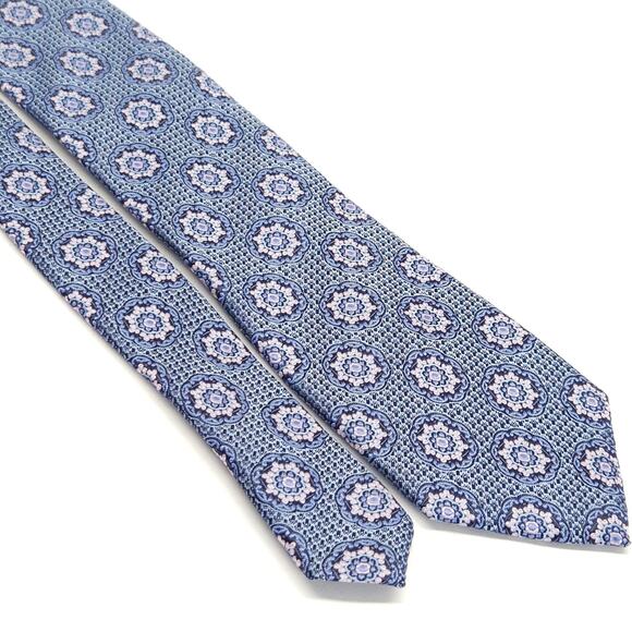 Tasso Elba Silk Tie Classic Blue Multi Medallion Geo Dress Preppy Work 60x3.25 - Picture 4 of 7